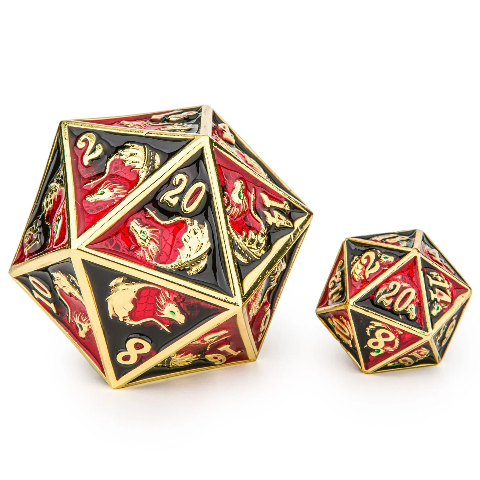 45mm Dragon D20 Die - Gold with Red & Black - Hymgho Dice - Image 3