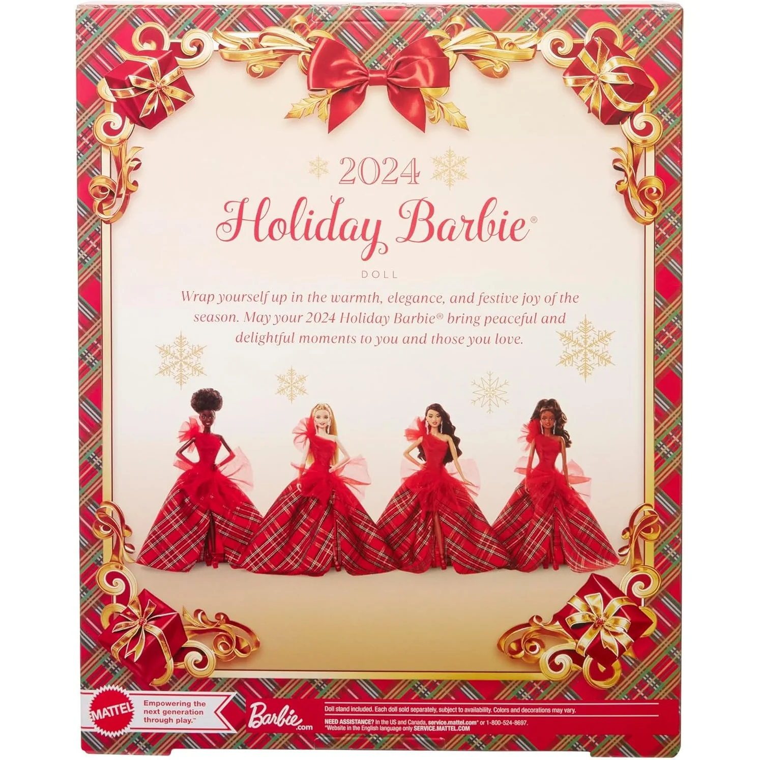 2024 Holiday Barbie Doll (Black with Brown Hair, Plaid Dress) - Mattel - Barbie Signature Series - Image 6