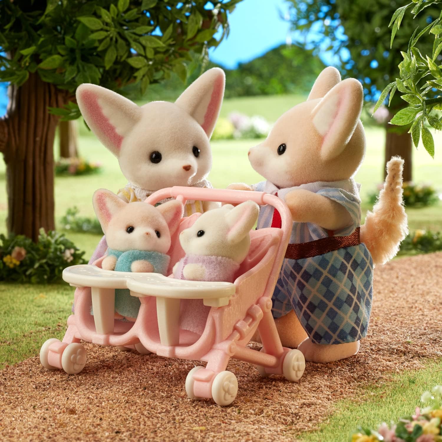 Calico Critters Fennec Fox Family Doll Set - 4 Figures & Double Stroller - Epoch Everlasting Play - Image 2