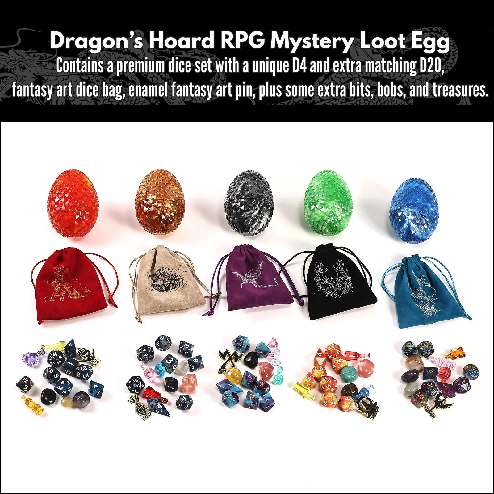 Dragon's Hoard RPG Mystery Treasure Egg - Dice Set, Bag, Enamel Pin & More! - Hymgho Dice - Image 2