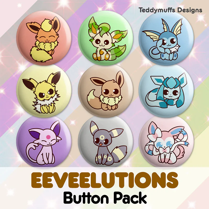 Pokemon Eeveelutions Button Pin 9-Pack - Teddymuffs Design - Image 2