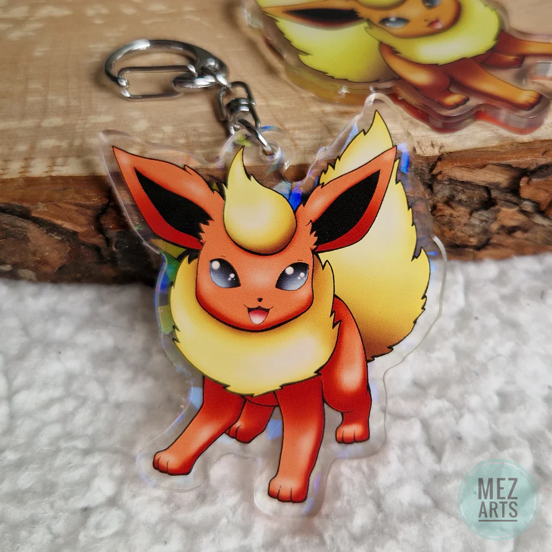 Pokemon Flareon Crystal Holographic Acrylic Keychain - Image 2