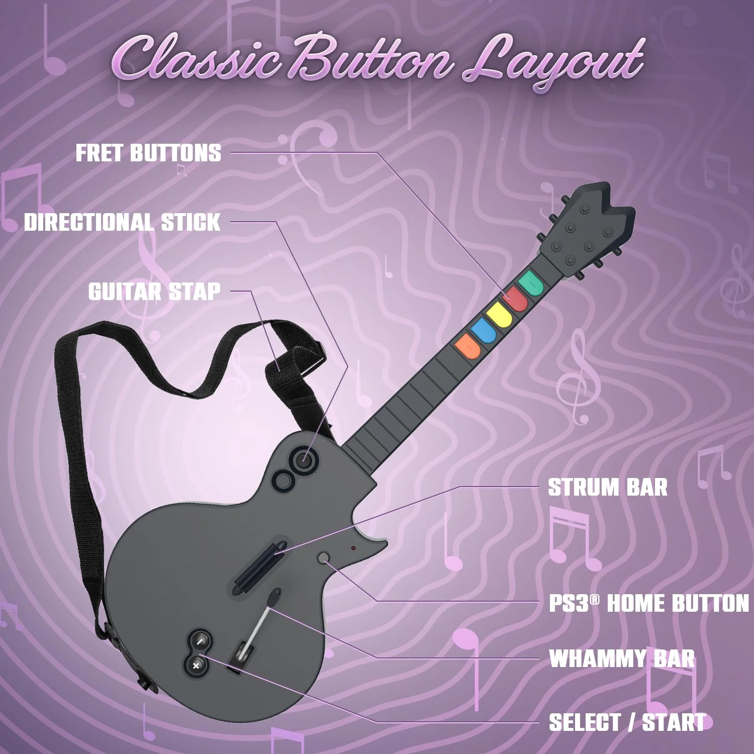 Hyper Jammer Wireless Guitar Controller - PlayStation 3 & PC, Guitar Hero, Rock Band & Clone Hero - Hyperkin - Image 2