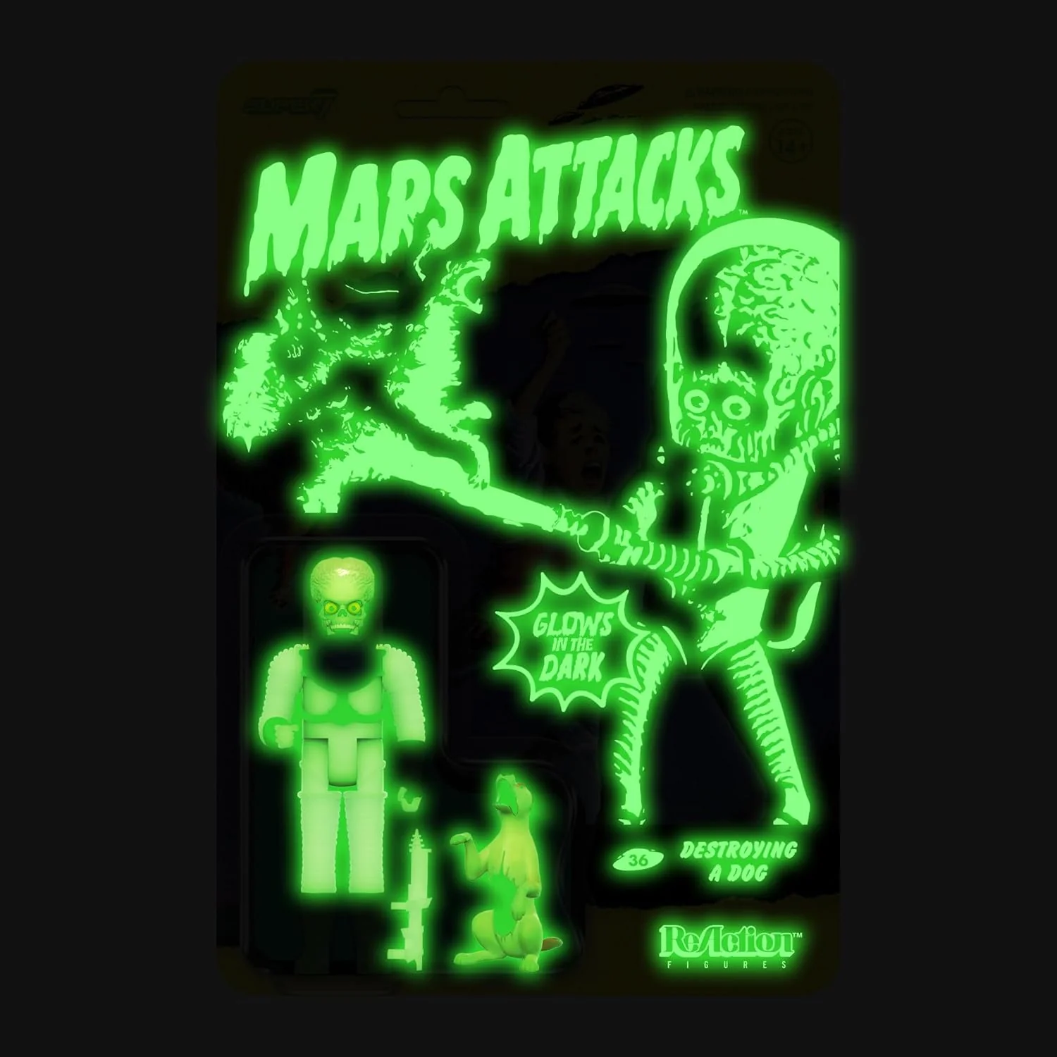 Mars Attacks Martian Destroying a Dog #36 (Glow in the Dark) Action Figure - Super7 - ReAction - Image 3