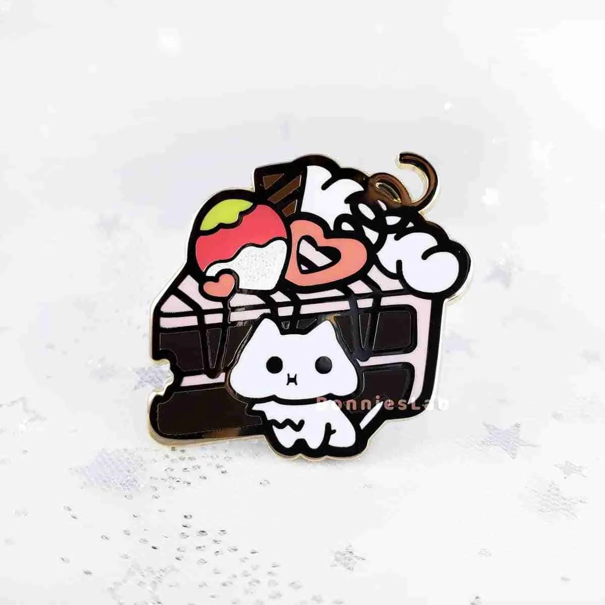 Neko Cafe Chocolate Strawberry Cake Enamel Pin - Bonnies Lab - Image 2
