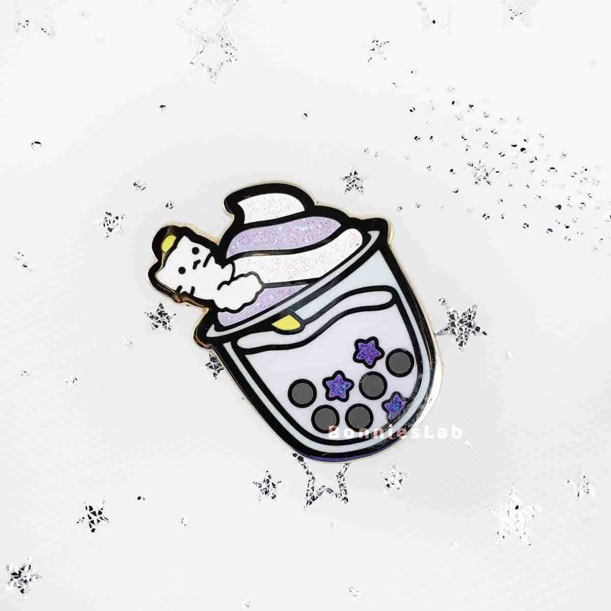 Neko Cafe Sweets Series 2 Taro Milk Tea Enamel Pin - Bonnies Lab - Image 2