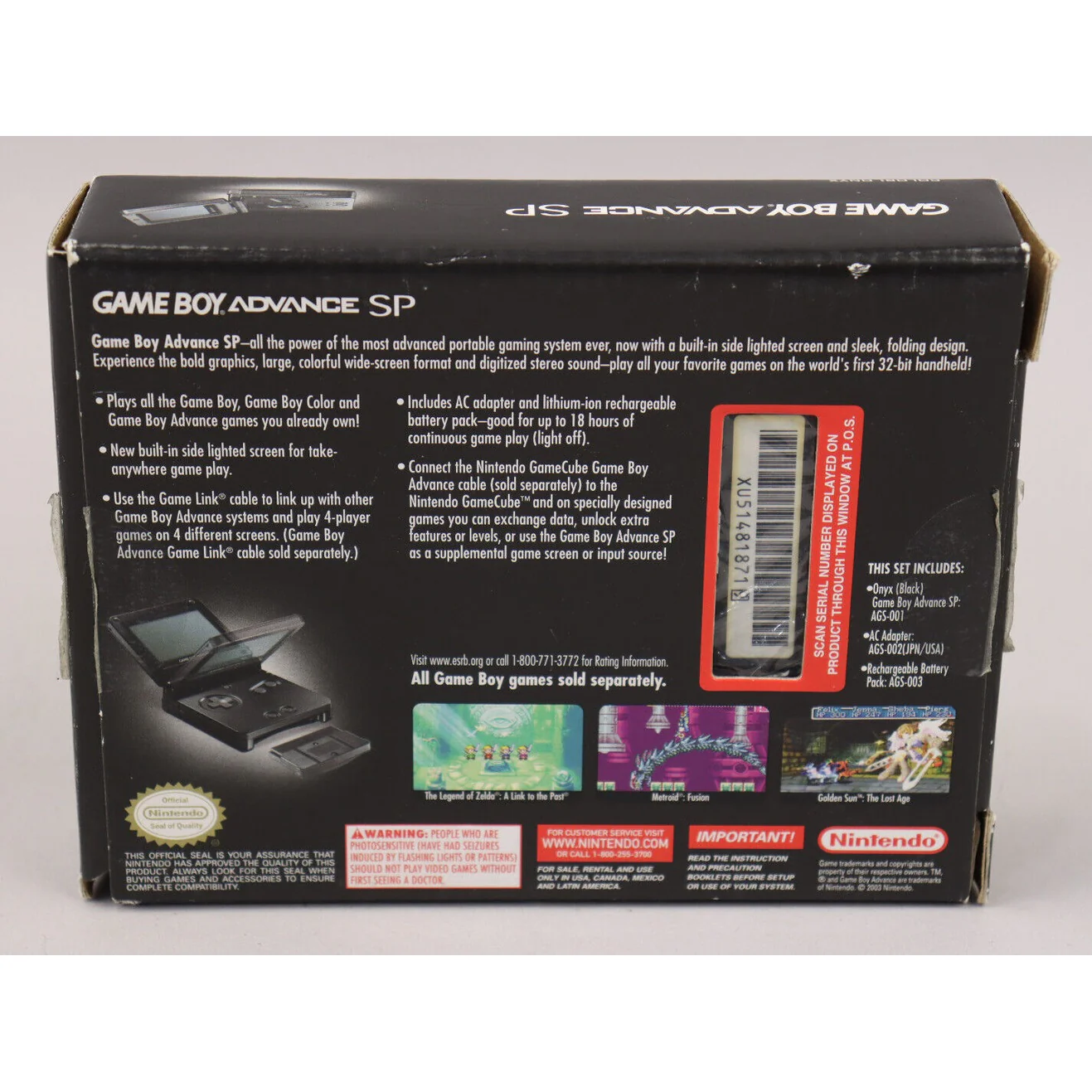 Nintendo Game Boy Advance GBA SP Handheld System Onyx Black EX+ CIB w/NM Screen! - Image 2