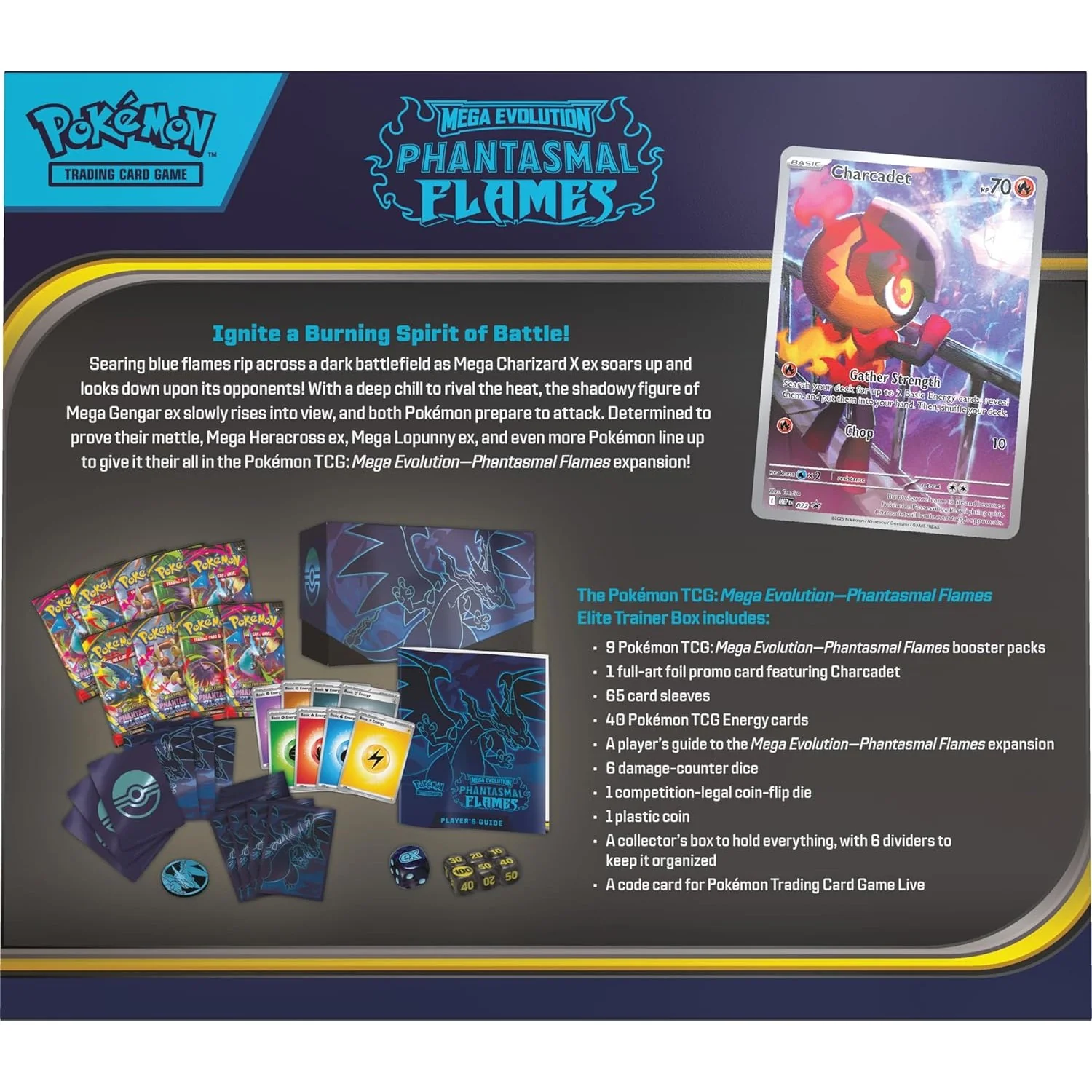 Pokémon TCG: Mega Evolution—Phantasmal Flames Elite Trainer Box - 9 Booster Packs & More! - Ages 6+ - Image 2