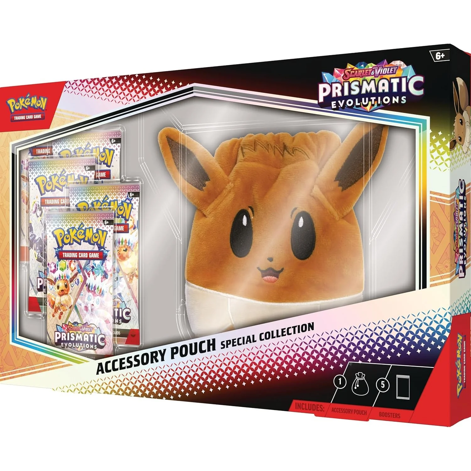 Pokemon TCG Scarlet & Violet Prismatic Evolutions Accessory Pouch - Special Collection - Eevee Pouch + 5 Booster Packs! - Image 2