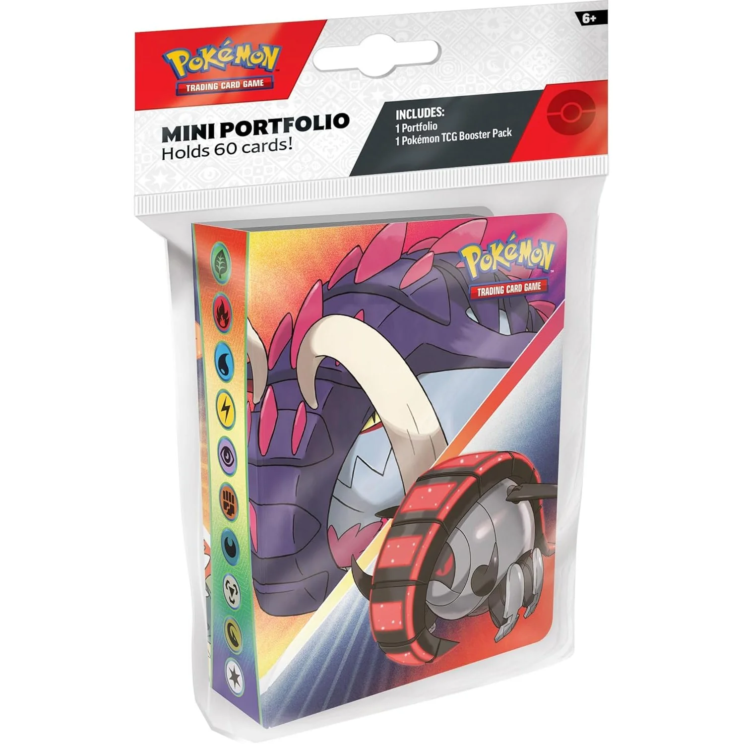 Pokemon TCG Mini Portfolio (Q2 2024) - Holds 60 Cards, Includes Booster Pack - Great Tusk, Iron Treads, Iron Moth, Slither Wing
