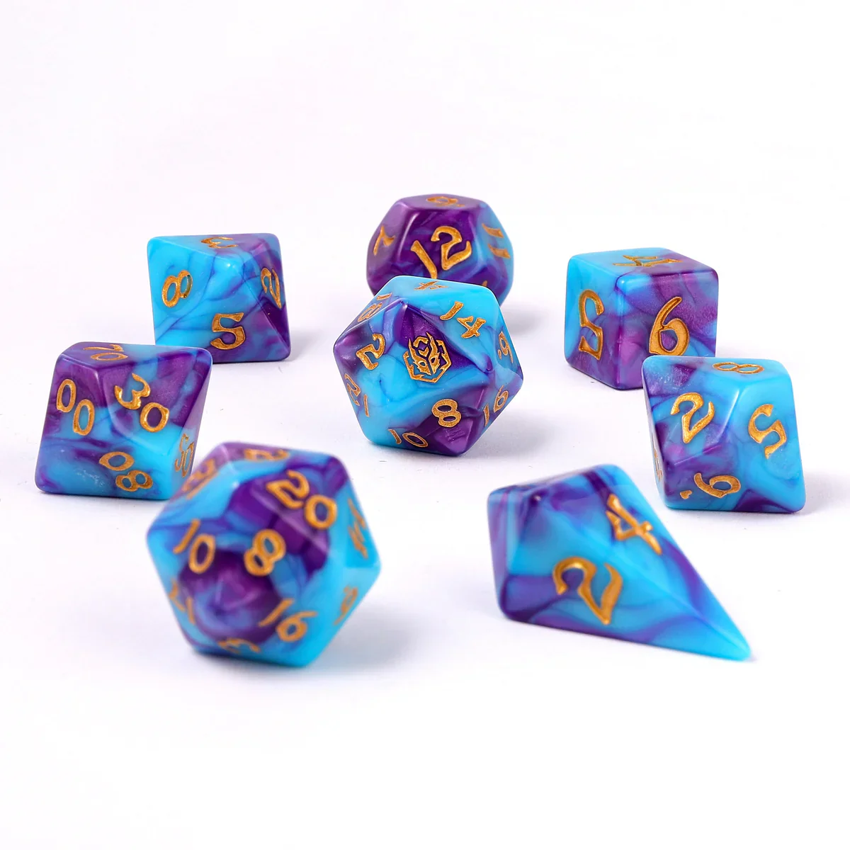 Wyrmformed Rollers Banshee's Wail Metal Polyhedral Dice Set - 8-Piece, Purple & Blue, Rounded Edge - Hymgho Dice - Image 3