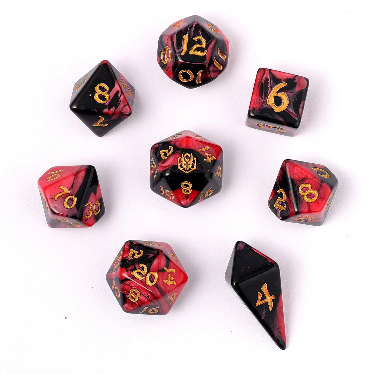 Wyrmformed Rollers Blood Pact Metal Polyhedral Dice Set - 8-Piece, Red & Black, Rounded Edge - Hymgho Dice - Image 3