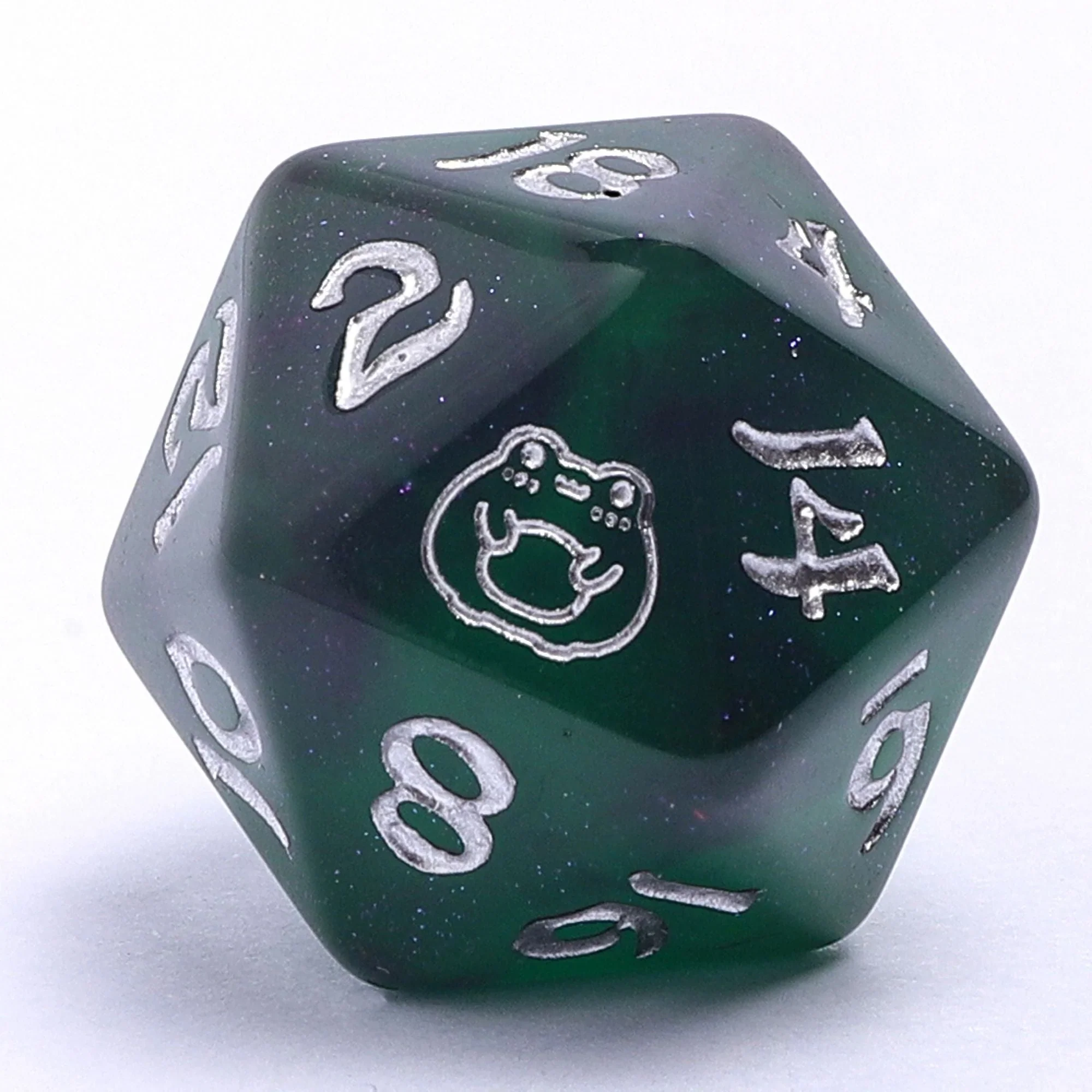 Wyrmforged Rollers Bog Frog Silver Glow in the Dark Dice Set - 7-Piece Rounded Resin Polyhedral - Hyngho Dice - Image 3