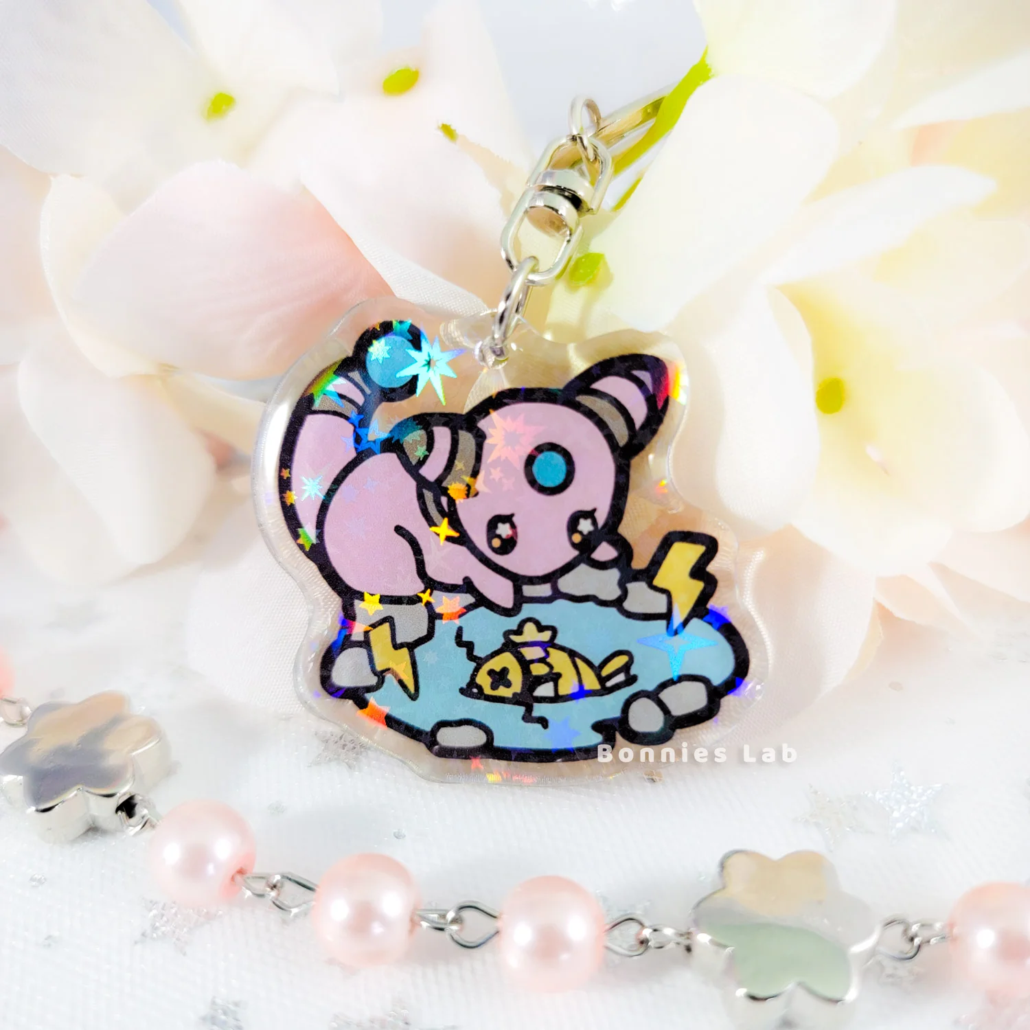 Pokemon Shiny Ampharos Holographic Acrylic Keychain Charm - Bonnies Lab - Image 2