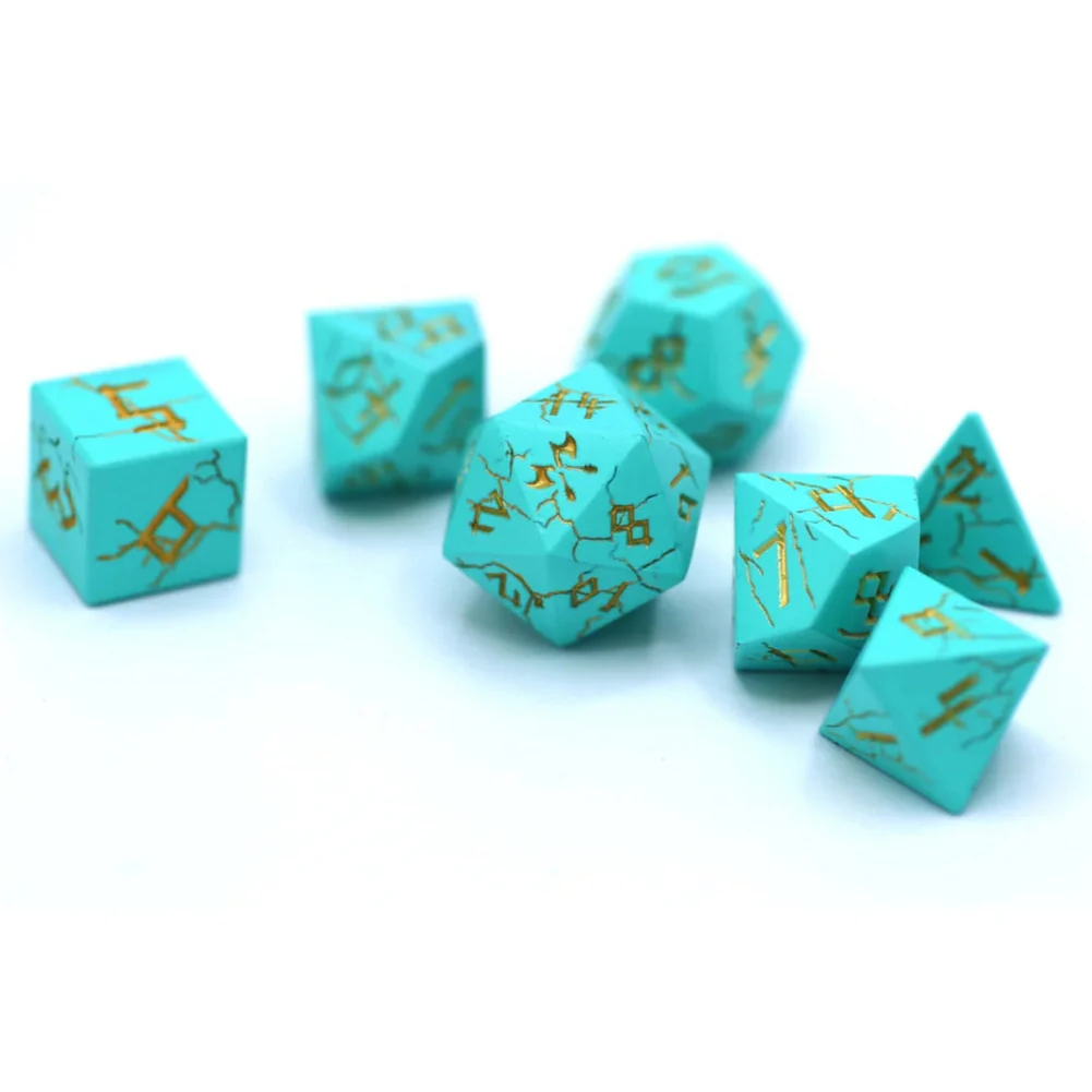 Barbarian Solid Metal Polyhedral Dice Set - 7-Piece, Turquoise & Gold - Hymgho Dice - Image 3
