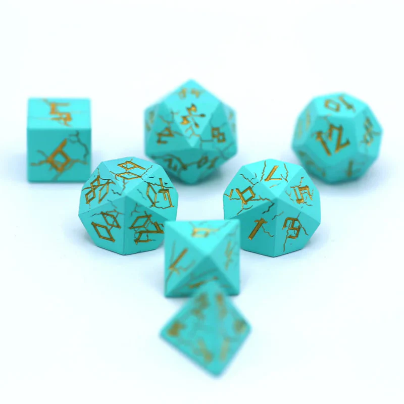 Barbarian Solid Metal Polyhedral Dice Set - 7-Piece, Turquoise & Gold - Hymgho Dice - Image 4